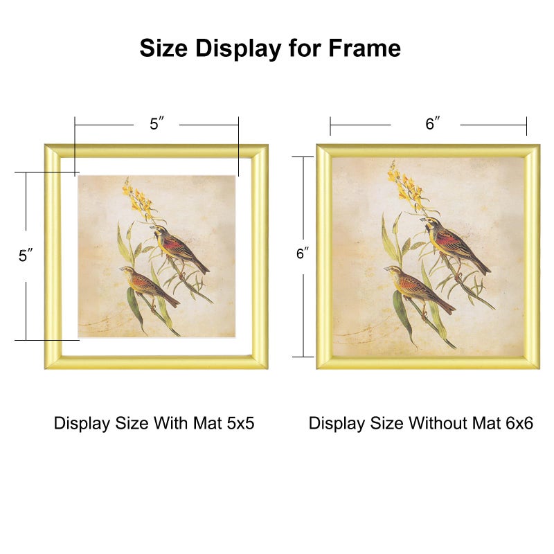 Fkvat 6x6 Picture Frame, Gold Aluminum Metal Square Photo Frame with HD Glass, Fits 5x5 with Mat or 6 x 6 without Mat, Display For Tabletop or Wall Collage, 1 Pack - Image 2
